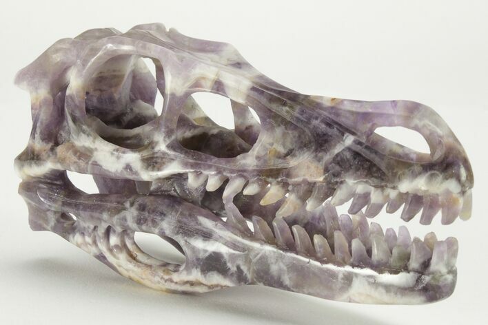 Carved Amethyst Dinosaur Crystal Skull - Ferocious! #227046